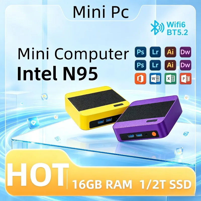 Core N95 Mini PC Fanless, 16GB DDR4, 512GB NVMe SSD, Triple 4K Output, Silent Operation, Small Desktop for Office, Home.