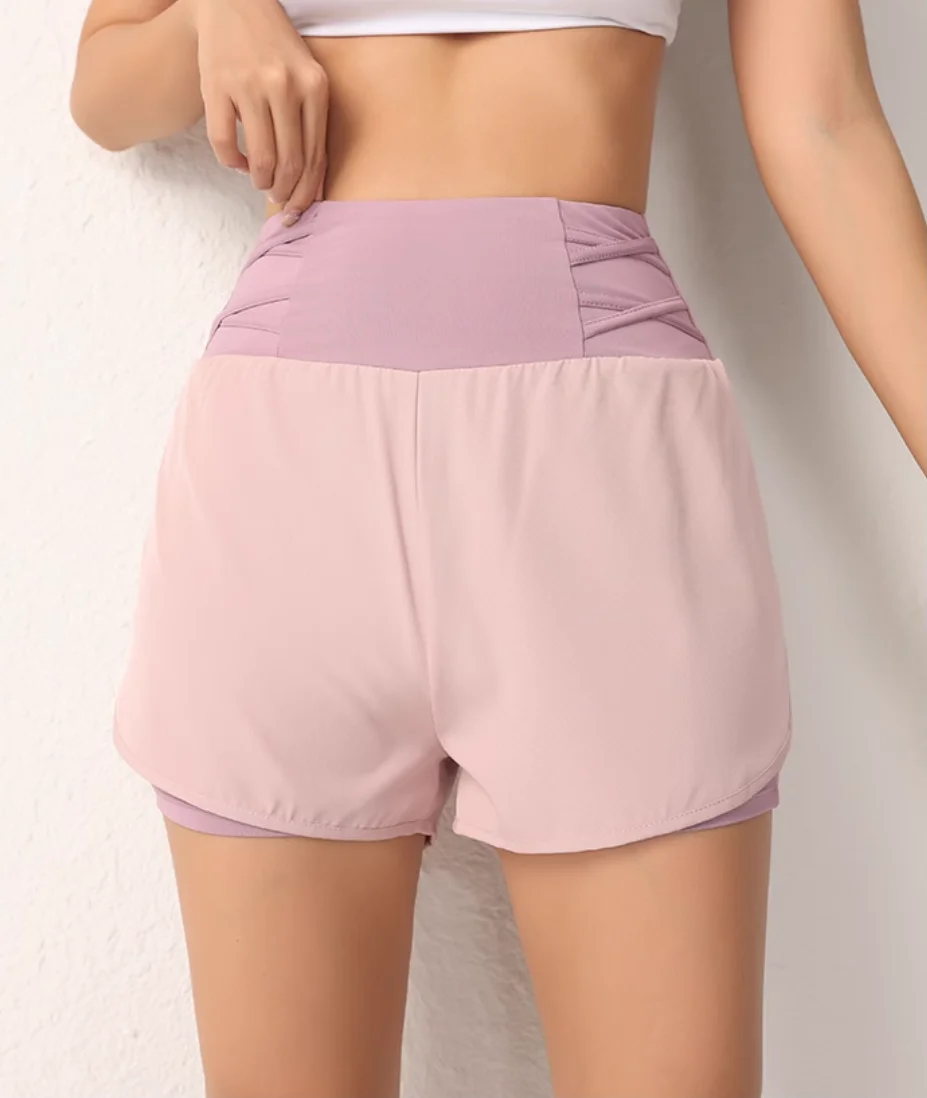 

Two pieces of sports shorts for women's vacation anti glare running fitness yoga pants high waisted casual comfortable br