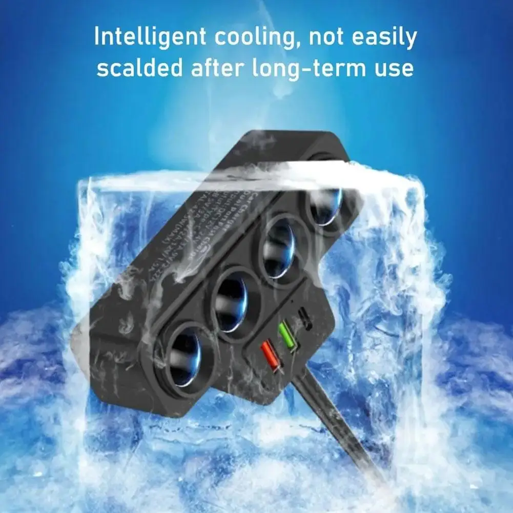 4-in-1 Car Charger QC3.0 - Dual USB + PD Cigarette Lighter Splitter for Fast Charging 4 Devices Simultaneously