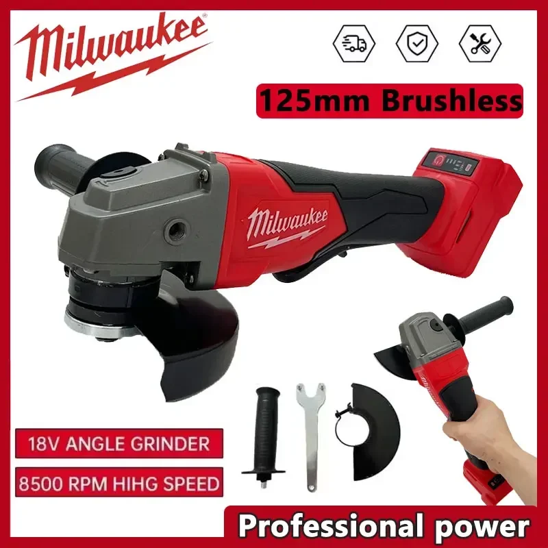 125mm Milwaukee Brushless Angle Grinder Polishing Cutting Machine No-Lock Paddle Switch Electric Cordless Power Tools