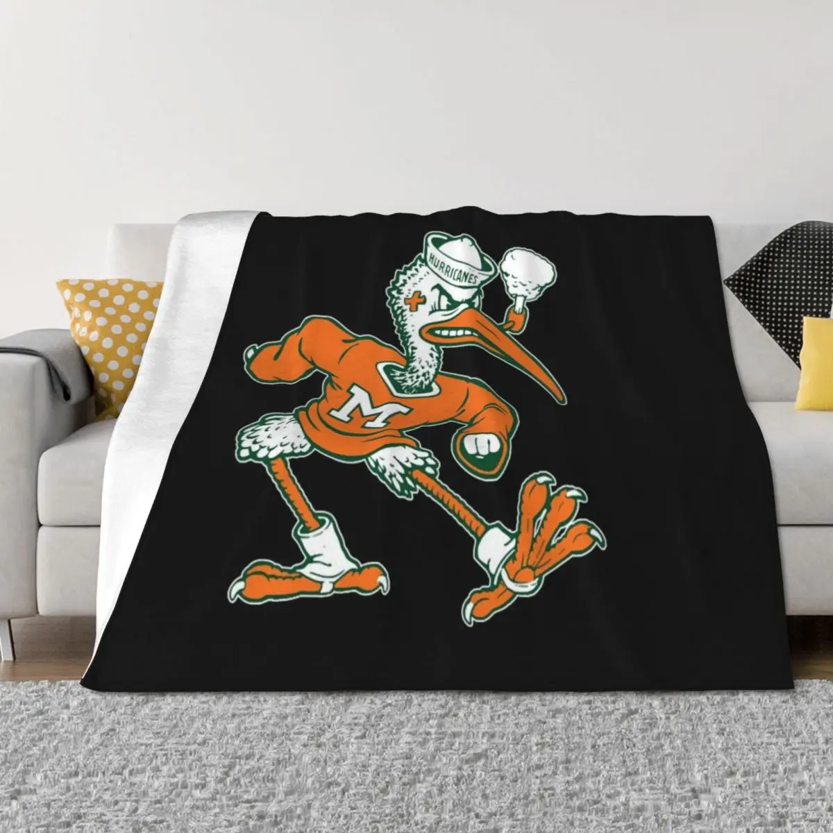 

Vintage Sebastian Mascot of Univ. of Miami Mascot T-Shirt Throw Blanket Vintage Beach Flannels Blankets