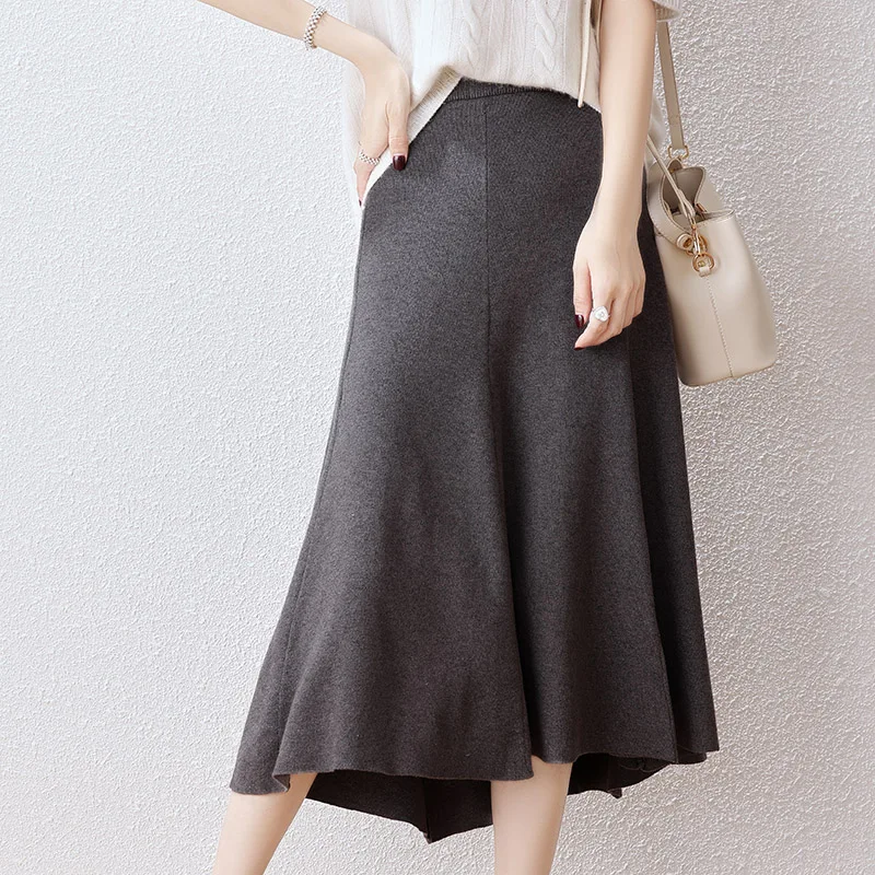 Fashion Knitted Skirt Women\'s Autumn And Winter New Waist A-Shaped Knitted Skirt Long Korean Version Of Loose Solid Color Skirt