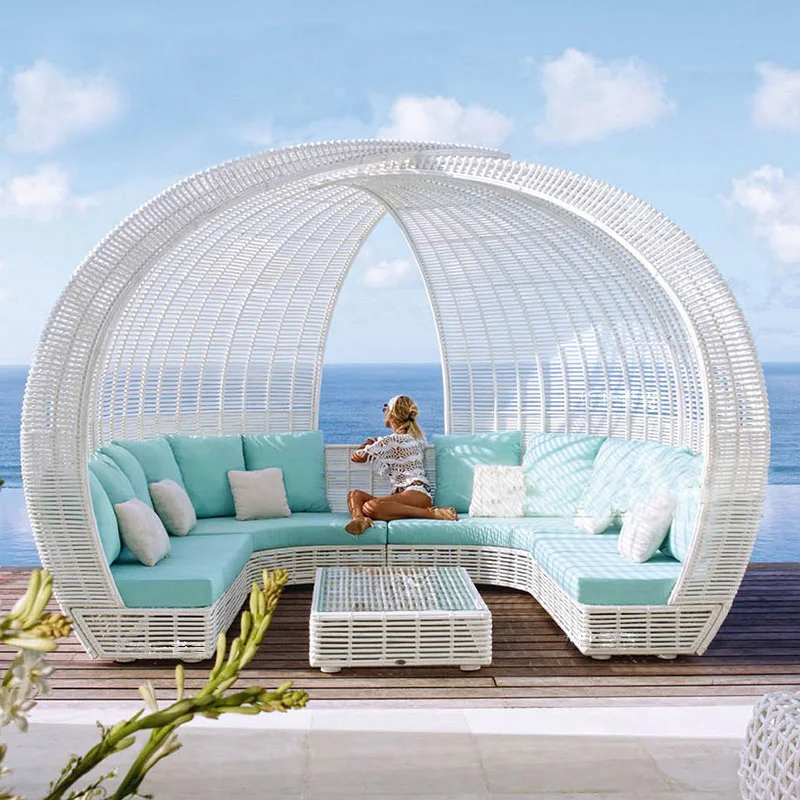 Outdoor sofa, bird's nest rattan bed, villa, courtyard terrace, scenic spot, creative birdcage sofa