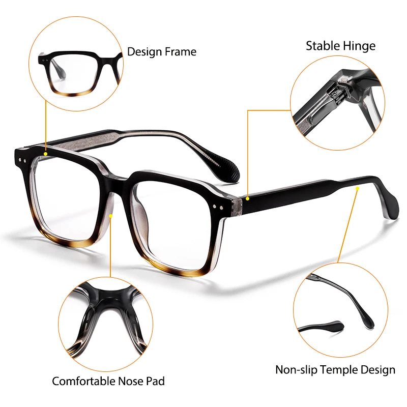 CATERSIDE Retro Quadratische Herren Optische Rahmen Luxus Tempel Tipps Design Federscharnier Gläser Damen Täglich Anti Blaues Licht Gläser – Detail 3