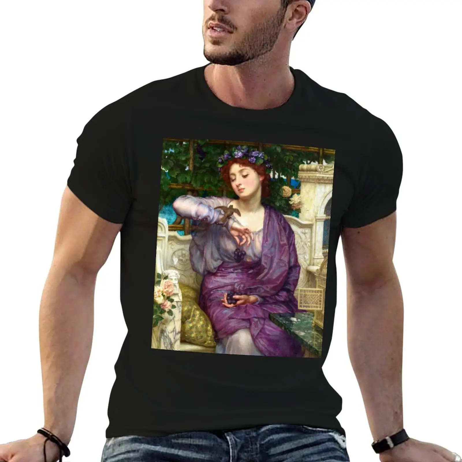 Camiseta Lesbia y su gorrión de Sir John Edward Poynter, camiseta para hombre, camiseta de algodón de alta calidad, camiseta con estampado personalizado