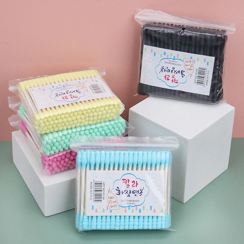 100pcs Paper Stick Double Head Cotton Swabs Disposable Colorful Spiral Tips Cotton Buds Makeup Cleaning Eco-friendly Beauty Tool