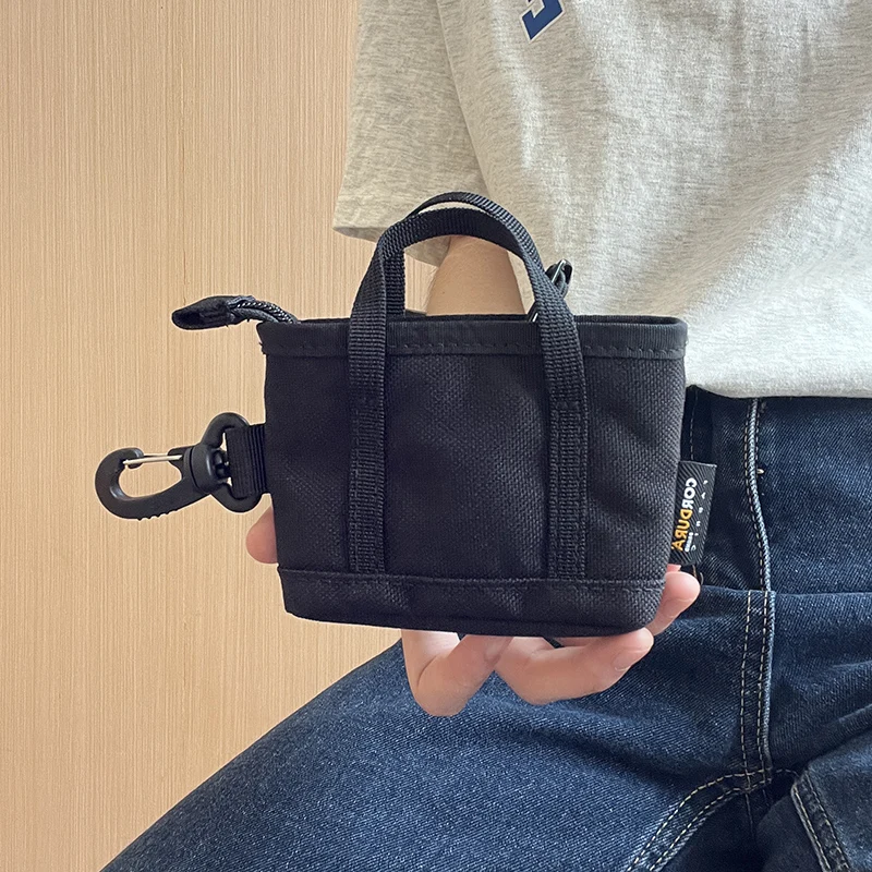 Mini bolso de mano con cremallera, Tarjetero con gancho, nailon negro, monedero de gran capacidad, resistente al desgaste, impermeable