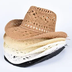 Western Cowboy Hat Woman Men 2026 Summer Beach Sun Cap Cowgirl Jeans Hats Straw Hat Black White Vintage Chapeau Cowboy Femme