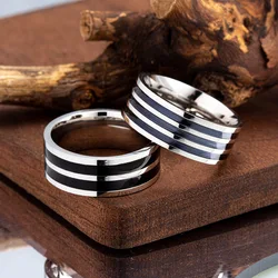 6MM 8mm Black Ceramic Rings for Women Men Double/ Single Grooved Stripe Inlaid Smooth Woman Ring Wedding Titanium Steel Jewelry