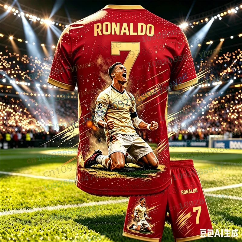 New Special Edition No.7 Fans Soccer Jersey Tee Shorts Women Men Sportwear Summer Casual Kids Adult Tshirt Set 2 Piece Set