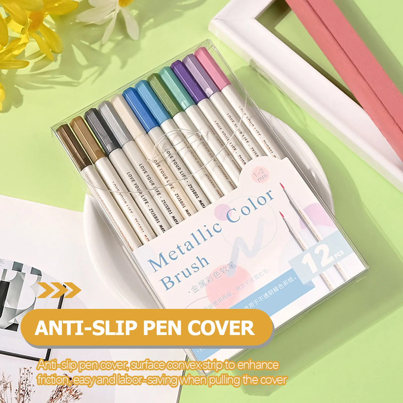 12Pcs Colorful Metallic Painting Pens Multi Surface Markers for Scrapbooking Art Coloring Drawing Note Taking Markers