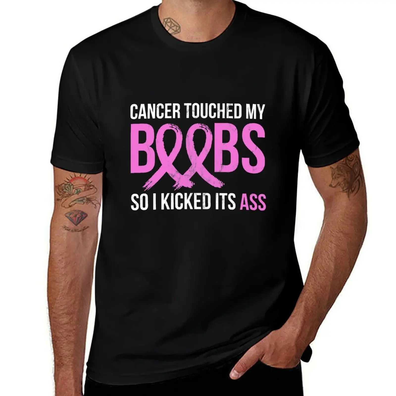 Cancer S -Cancer Touched My Boob So I Kicked It'S Ass T-Shirt Breathable Lightweight Summer Top T-Shirt
