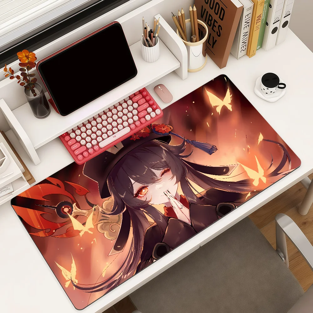 Genshin Impact Hu Tao Mouse Pad Large Non-Slip Waterproof Mat Stitched Edge Keyboard Pad for Gaming Daily Office
