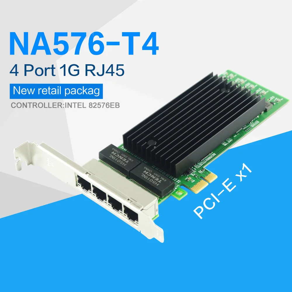 82576 4 Port PCIE X1 1000M PCIe Gigabit Ethernet Dual Ports RJ45 Lan Network Card E1G44ET for Intel 82576EB Chip