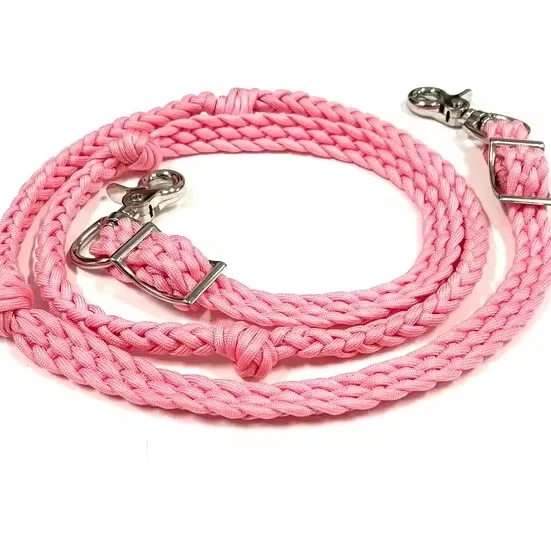 Rizos de carreras de barril de paracord Burdeos trenzado a mano con nudos de agarre, longitud personalizada, barril de tachuela occidental