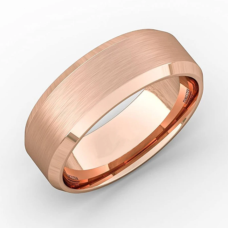 Simple Men's 8mm Rose Gold Brushed Titanium Steel Rings Wedding Band