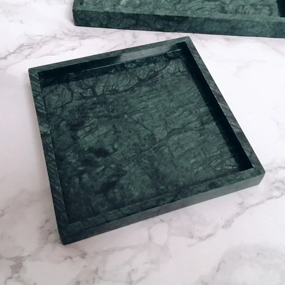 Natural Real Marble Square Neat Makeups Organizer/ Bathroom Vanity Tray for Razor Towel Toothpaste，25x25x3CM