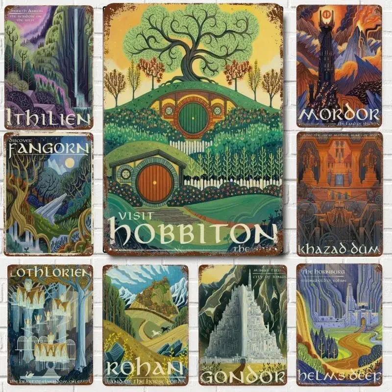 Abstract Ring Art Retro Travel Poster Metal Tin Sign Plaque Vintage Film Mordor Castle Lord Magic Wall Kid Bed Room Home Deco