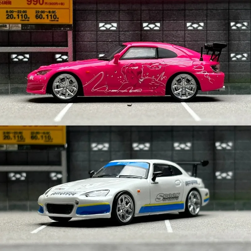

In stock, 1:64 S2000 powder SPOON pearl white alloy car imitation display item car model simulation display item limited edition