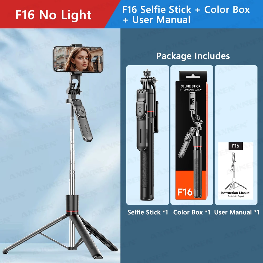 F16 Selfie Stick-statief met 1708 mm lange 8-delige paal, Bluetooth-afstandsbediening, 360 °   Rotatie, 1/4 interface, voor telefooncamera vlog