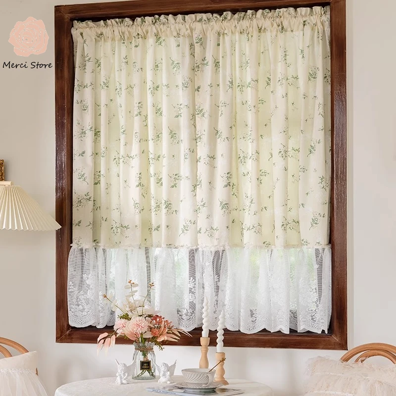 

Curtains for Living Room French Retro Half Broken Cotton Linen Blackout Bedroom Window Pastoral Printing Thermal