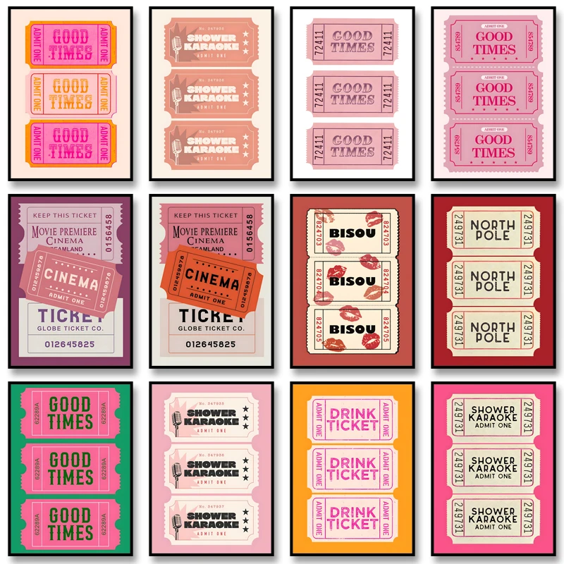 Shower Karaoke Ticket Poster Couch Club Retro Ticket Canvas Painting Print Wall Art Picture for Bathroom Home Decoration