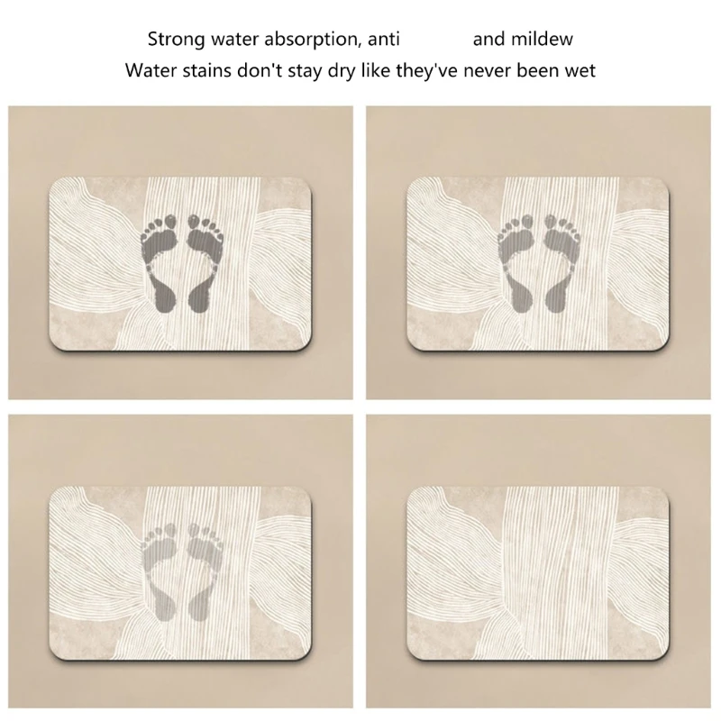 Soft Fabric Bathroom Mat, Shower Rug High Absorption and Antislip Floormat Features Wabi Sabi Inspired