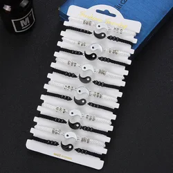 12 Pieces/Set Fashionable Alloy Black and White Tai Chi Rhinestone Woven Bracelets For Couples With Adjustable Fashion Bracelets