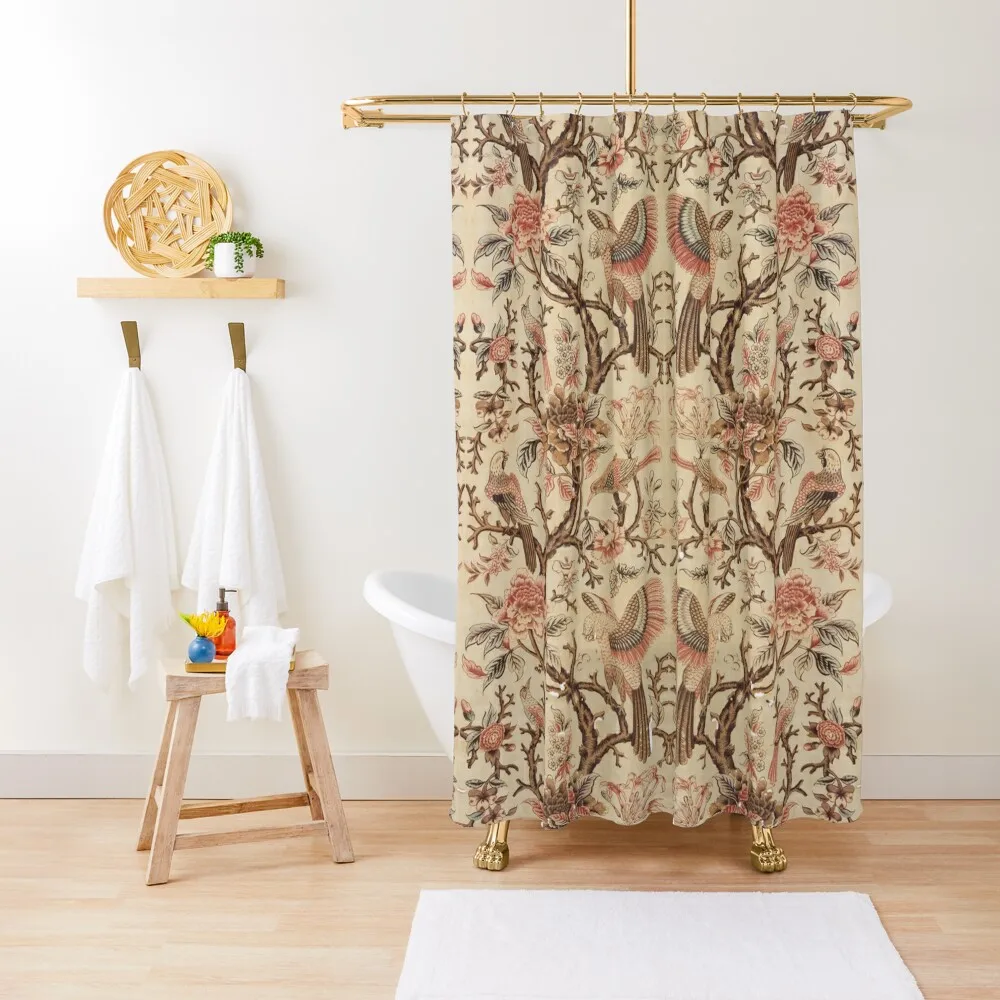 

BIRDS, LEAVES AND FLOWERS Pink Red Brown Floral Shower Curtain Shower For Bathroom Set Cover For Bathroom Shower Curtain