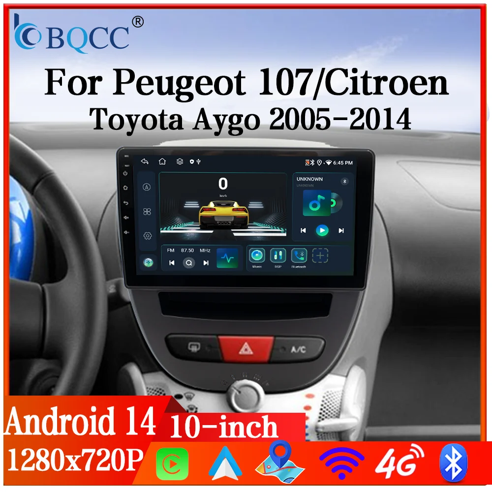 BQCC Android14 2Din автомобильный радиоприемник для Peugeot 107 Toyota Aygo Citroen GPS 4G CarPlay Android Auto сенсорный экран мультимедиа BQCC Android14 2Din автомобильный радиоприемник для Peugeot 107 Toyota Aygo Citroen GPS 4G CarPlay Android Auto сенсорный экран мультимедиа
