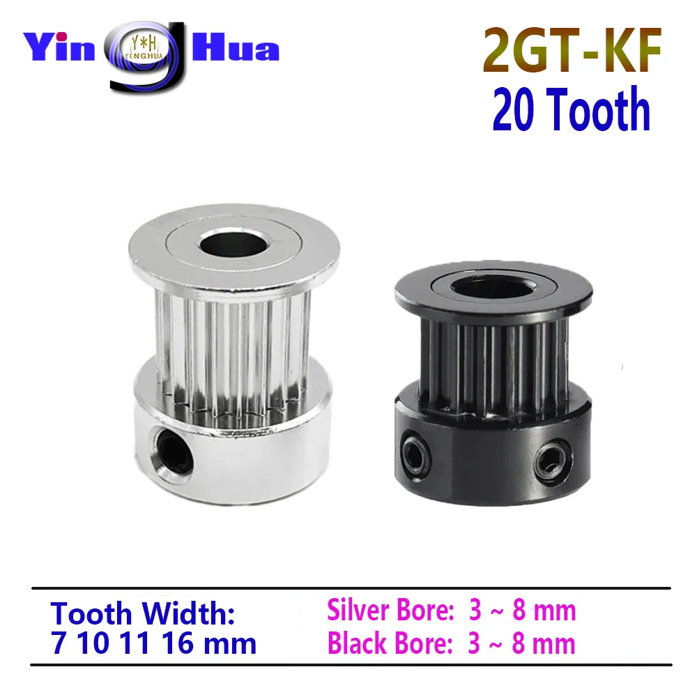 Piezas de impresora 3D 2GT, polea de sincronización de 20 dientes, diámetro de 3 a 8mm, ancho de diente 7, 10, 11, 16mm, engranaje de correa de distribución de rueda síncrona GT2