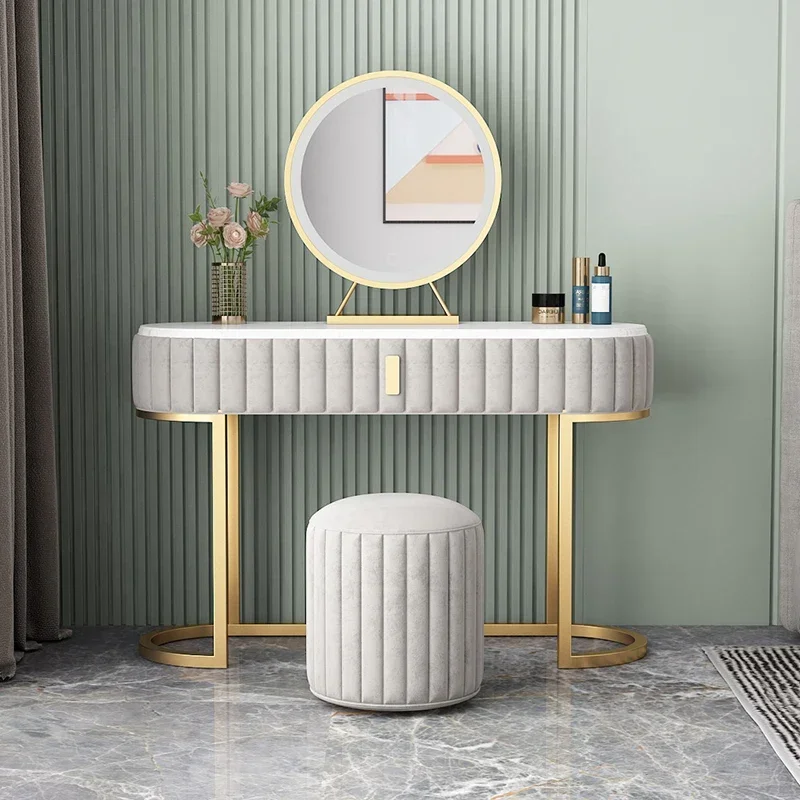 

Nordic Luxury Dressing Table Natural Gray Stool Women Girls Dressing Table Design Small Tocador Maquillaje Bedroom Furniture