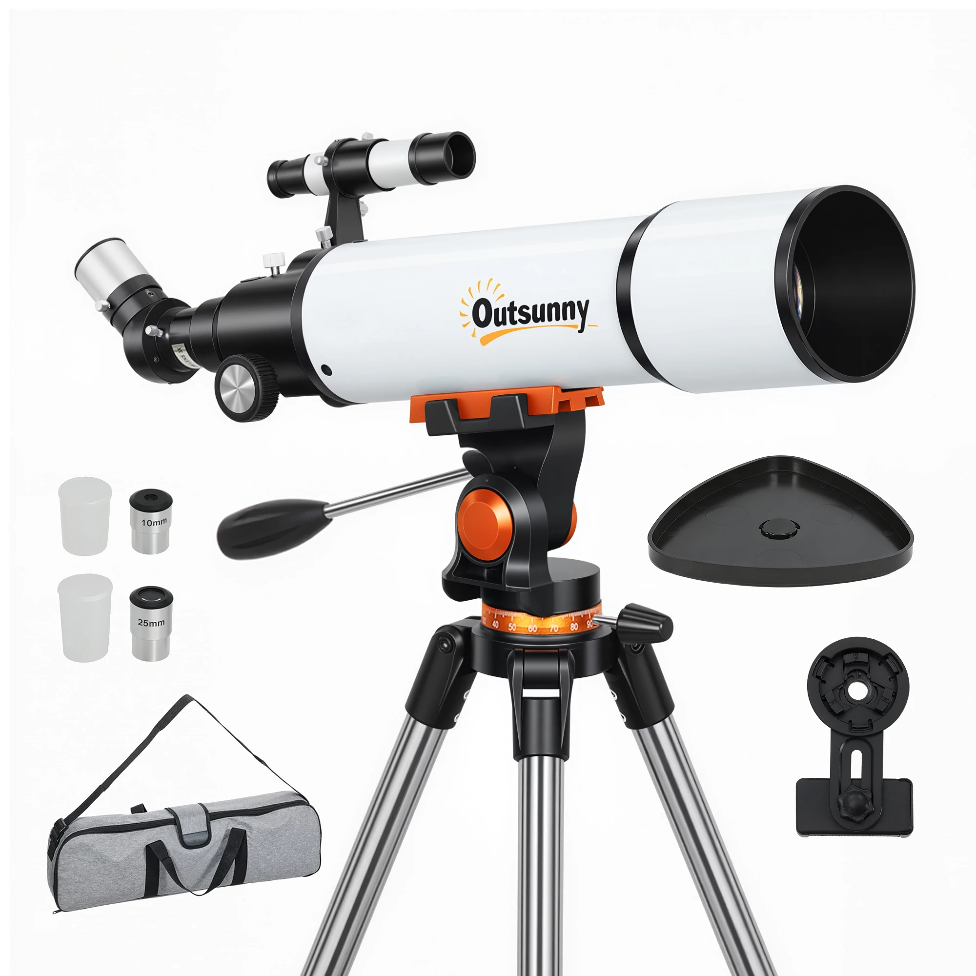 Astronomisches Teleskop 80mm mit AZ-Montierung, 2 Okularlinsen und Smartphone-Adapter, 92x92x130 cm, Weiß und Schwarz