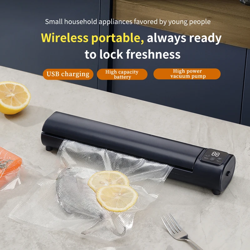 Wireless Portable LCD Digital Display Vacuum Sealer for Food Plastic Sealing Outdoor Camping Packaging Machine