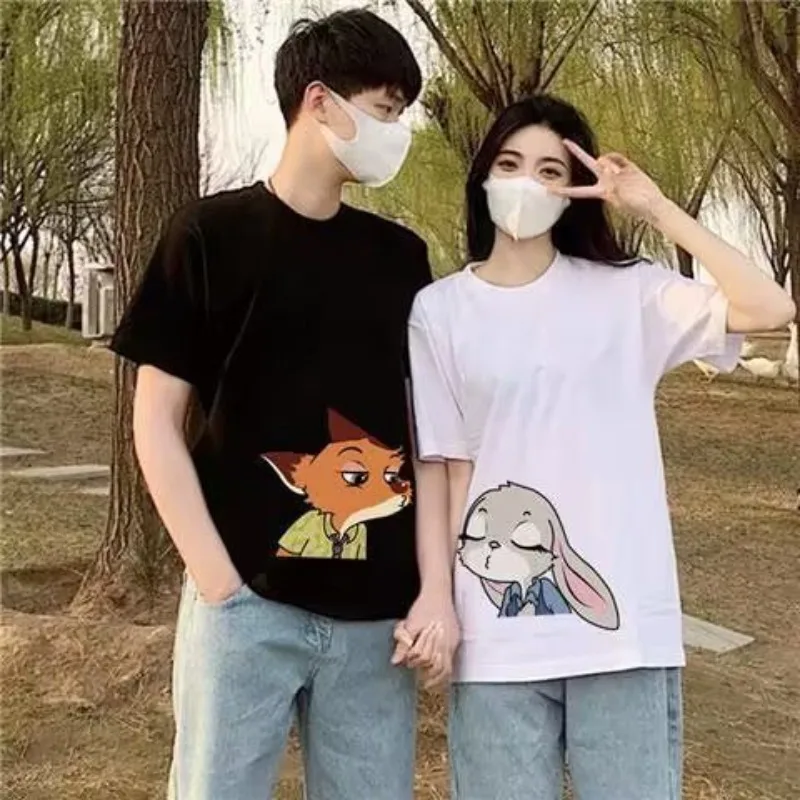 

Новые летние футболки K-pop 2026 Zootopia Nick & Judy, парные футболки унисекс, повседневные свободные топы с коротким рукавом для мужчин и женщин