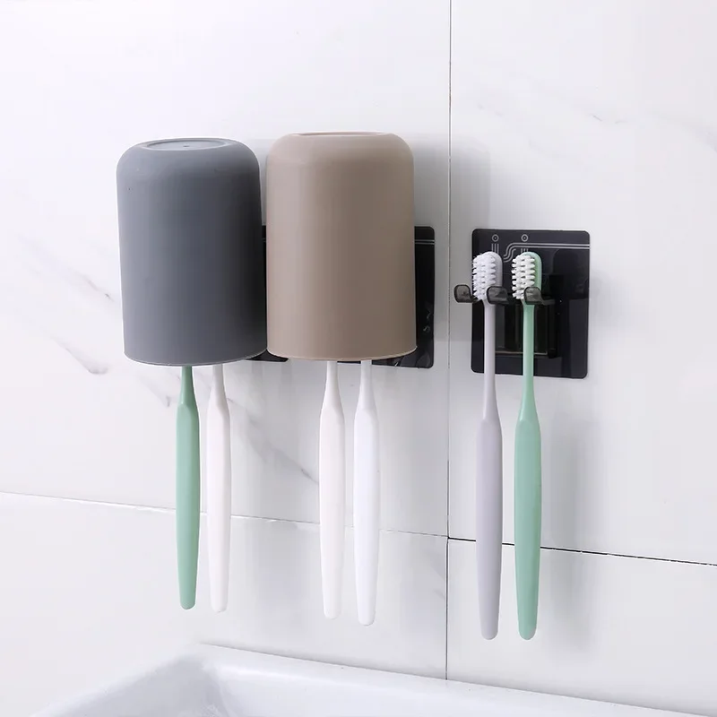 Non-marking Toothbrush Holder Tooth Cup Holder Wall-mounted Toothbrush Storage Rack Towel Hook Bathroom Accessories Bathroom