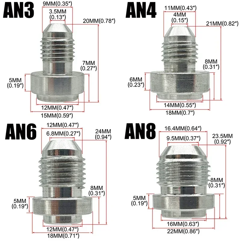 4X AN3 AN4 AN6 AN8 AN10 AN12 AN16 AN20 Male Weld On Fitting Adapter Weld Bung Aluminum Hose Pipe Tube Straight Fitting Silver