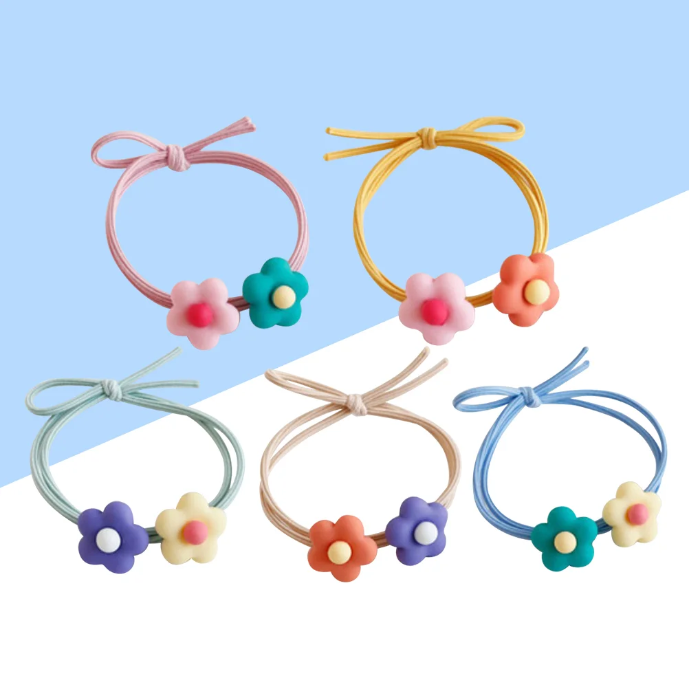 5 uds lazos para el cabello anillo de flores elástico cuerda de moda para niños soporte de cola de caballo niño