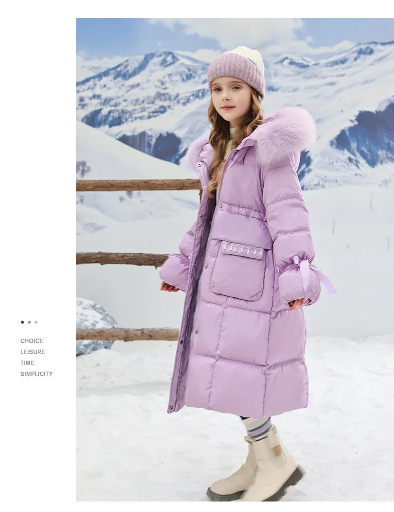 Winter Down Jacket For Girls Windproof Thick Warm Cotton Clothes Lengthen Fashion Hooded Padded Coat For Teenager Girls