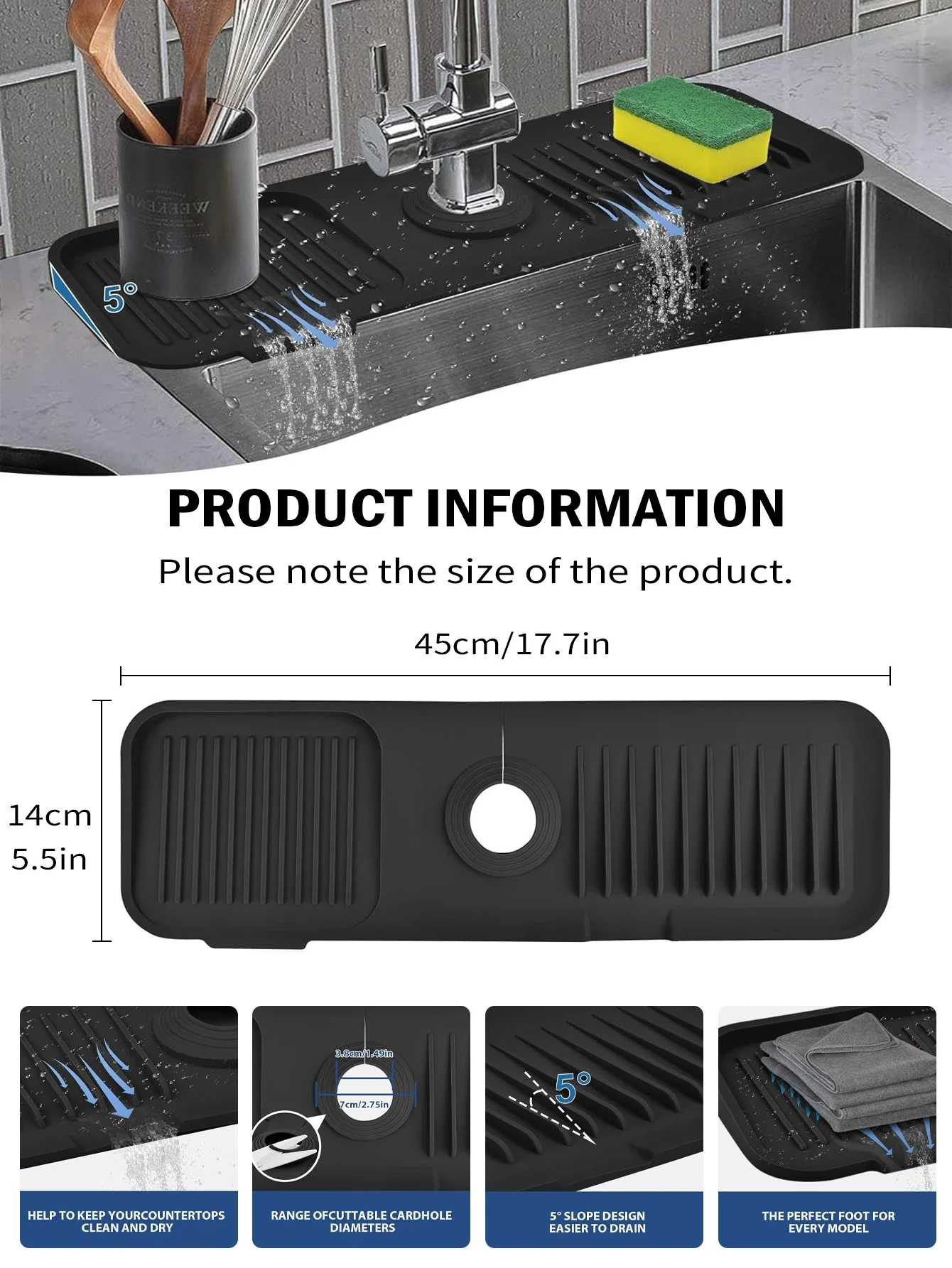 Kitchen Silicone Sink Faucet Mat Splash Guard for Sink Faucet Absorbent Sink Protectors Mat Kitchen Gadgets