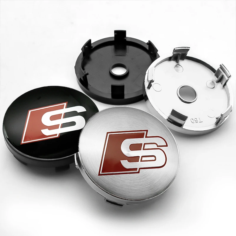 4Pcs 56+60mm Rs Logo Emblem Car Wheel Center Hub Caps Stickers Badge Accessories For Audi S line Quattro A2 A3 A4 A6 A5 Q5 A1 Q3