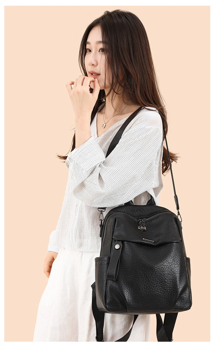 Zency Soft PU Leather Women's Commuting Leisure Backpack Travel Backpack Shoulder Bag Preppy Style Mochila 2026