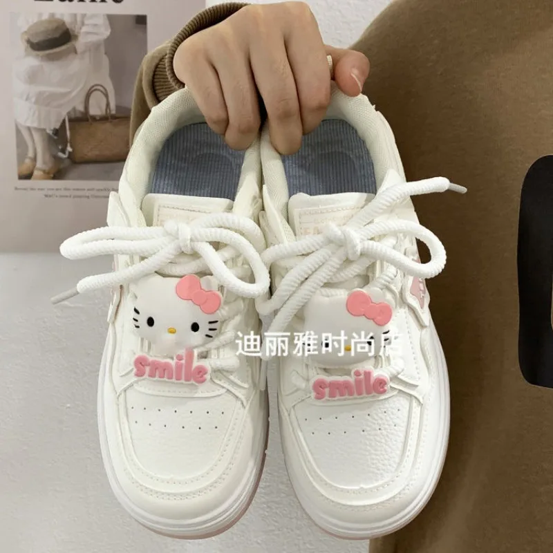 Japanese Academy Style Cute Kawaii Original Hello Kitty Off White Shoes Spring New Sneakers Versatile Platform Shoes for Women