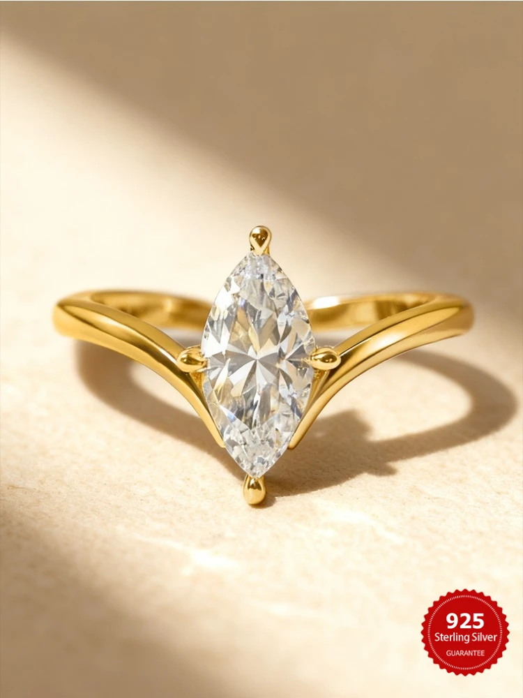 

Великолепное модное кольцо из стерлингового серебра 925 пробы с цирконом маркизы для женщин, обручальное свадебное роскошное ювелирное изделие высокого качества