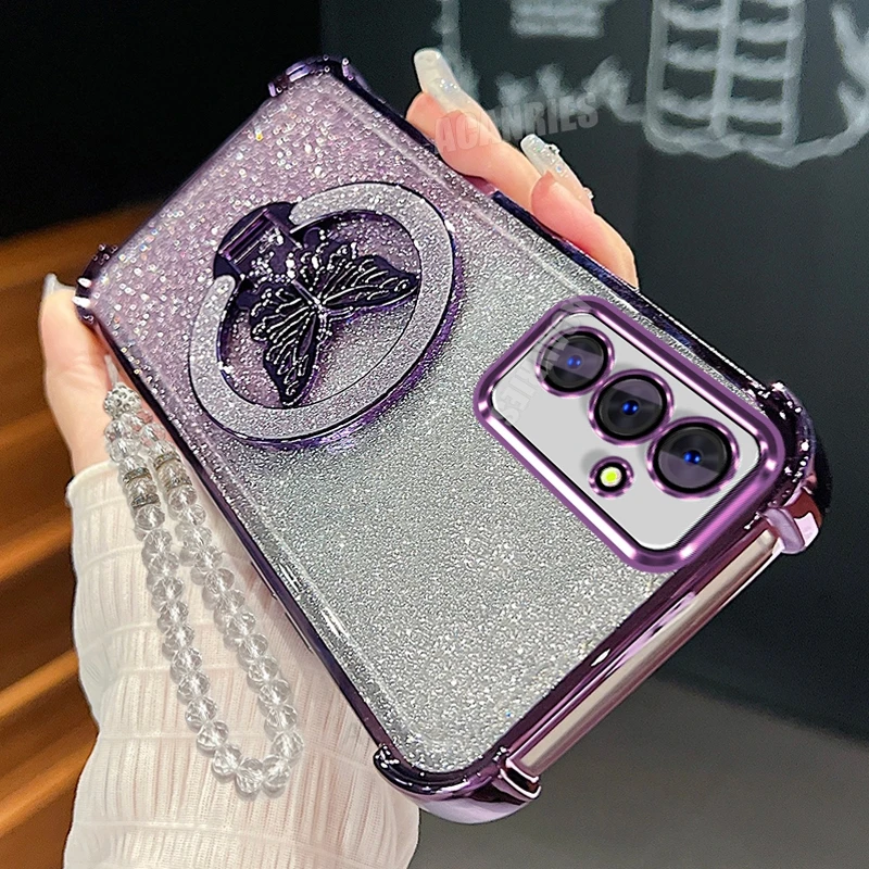 A 15 25 35 55 54 Butterfly Holder Chain Case For Samsung Galaxy A15 A25 A35 A55 A14 A24 A34 A54 Plating Shockproof Stand Cover - náhled 3