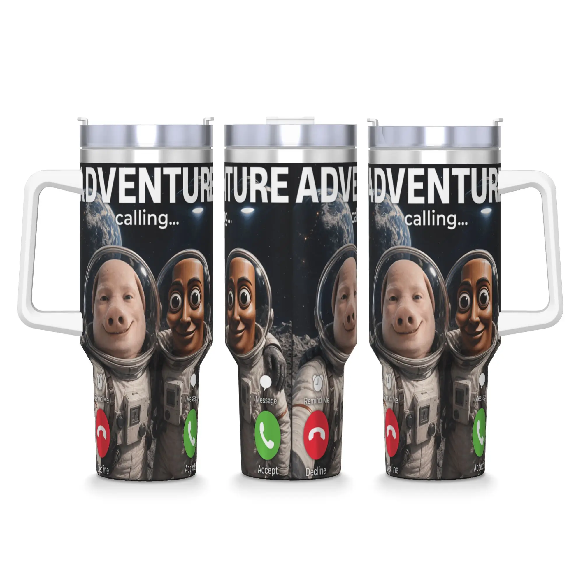 Funny Brainrot Outer Space Meme Tung Sahur John Pork Selfie Stainless Steel Tumbler Driving Mugs Cup Large Coffee Mug