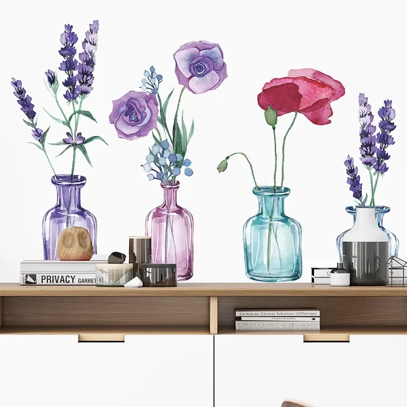 Color vase lavender poppy bedroom porch wall beautification decorative wall stickers self-adhesive decorations for room