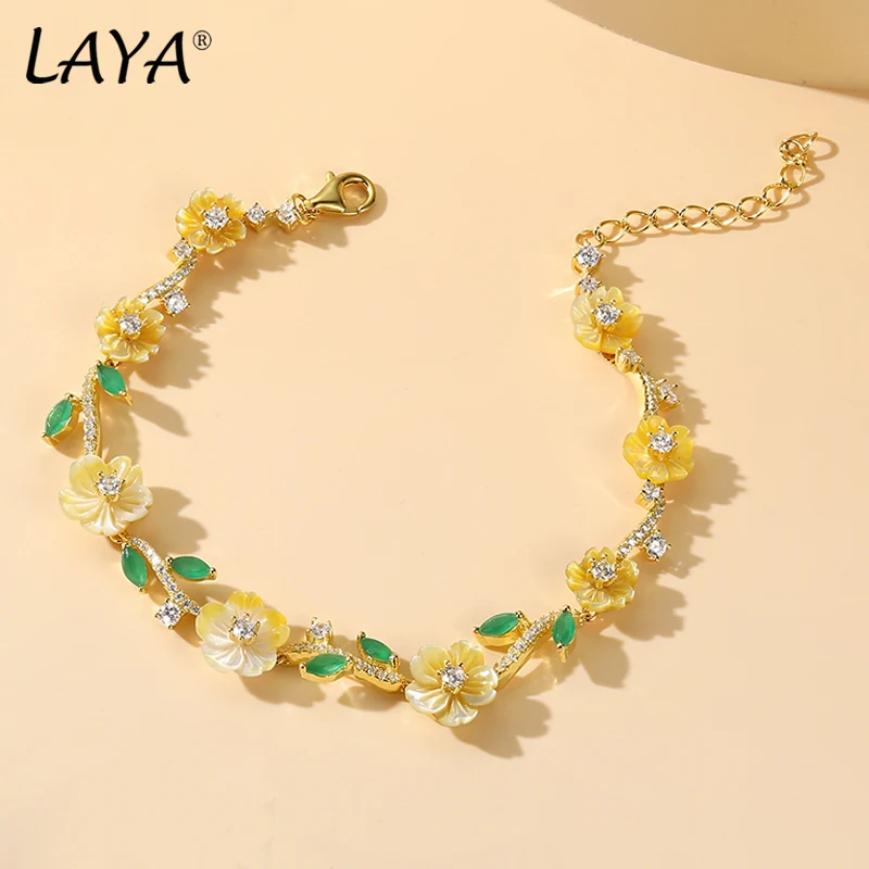 LAYA 18k Gold Shining Colorful Zircon Yellow Flower 100% 925 Sterling Silver Designer Bracelet For Women Wedding Fine Jewelry