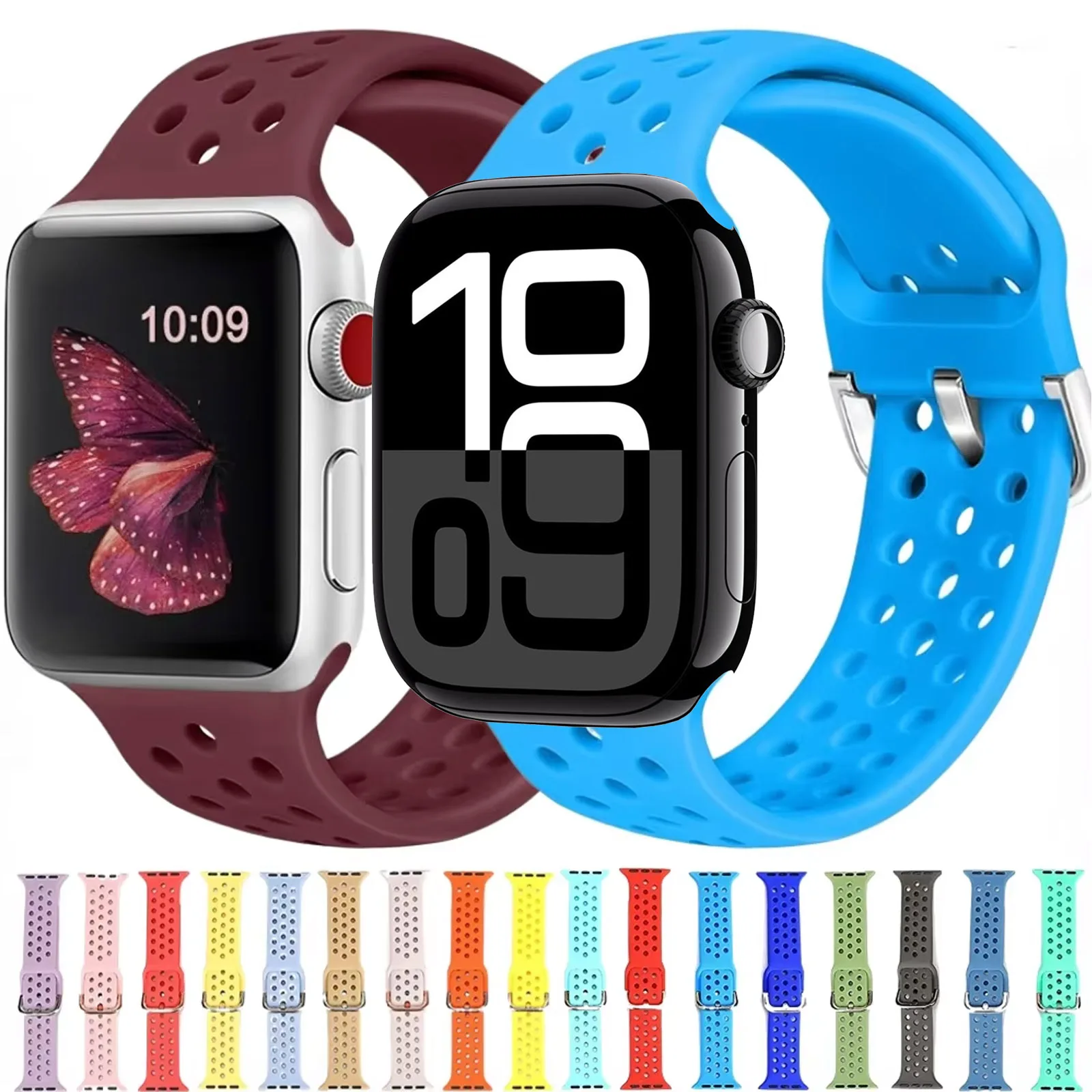 

Soft Silicone Strap for Apple Watch Band 44mm 40mm 42mm 46mm 45mm 41mm 49mm Bracelet iWatch Sereis Ultra 10 9 8 7 6 5 4 SE Belt