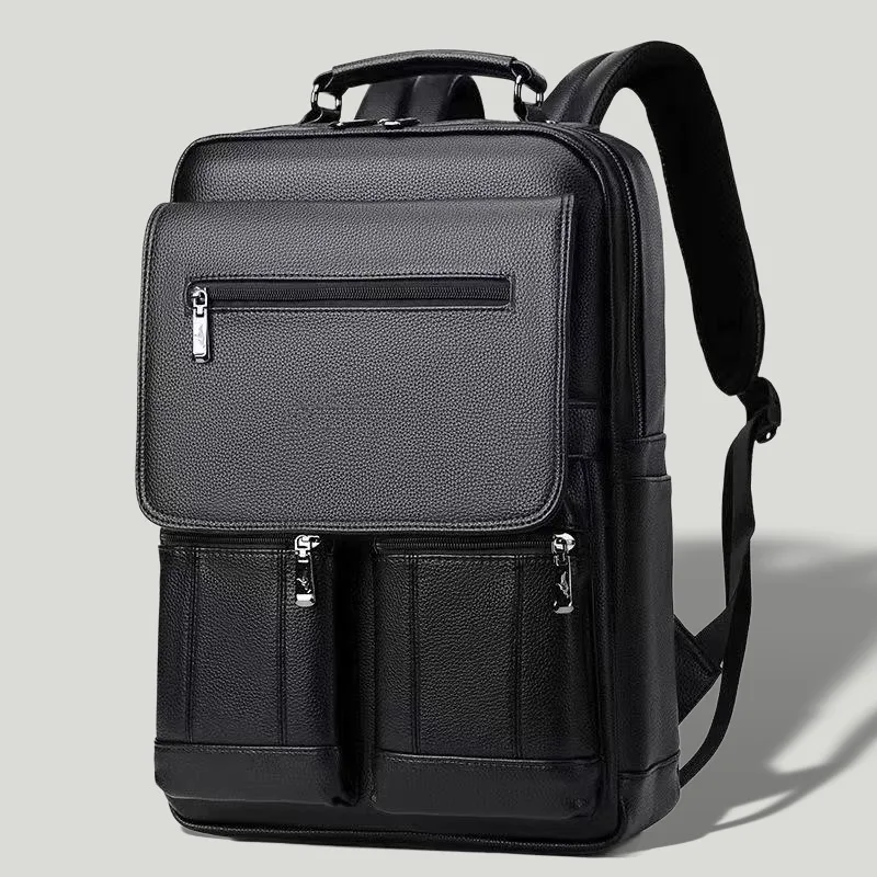 Men's retro PU backpack, fashionable college student casual laptop bag, school backpack, lightweight and comfortable